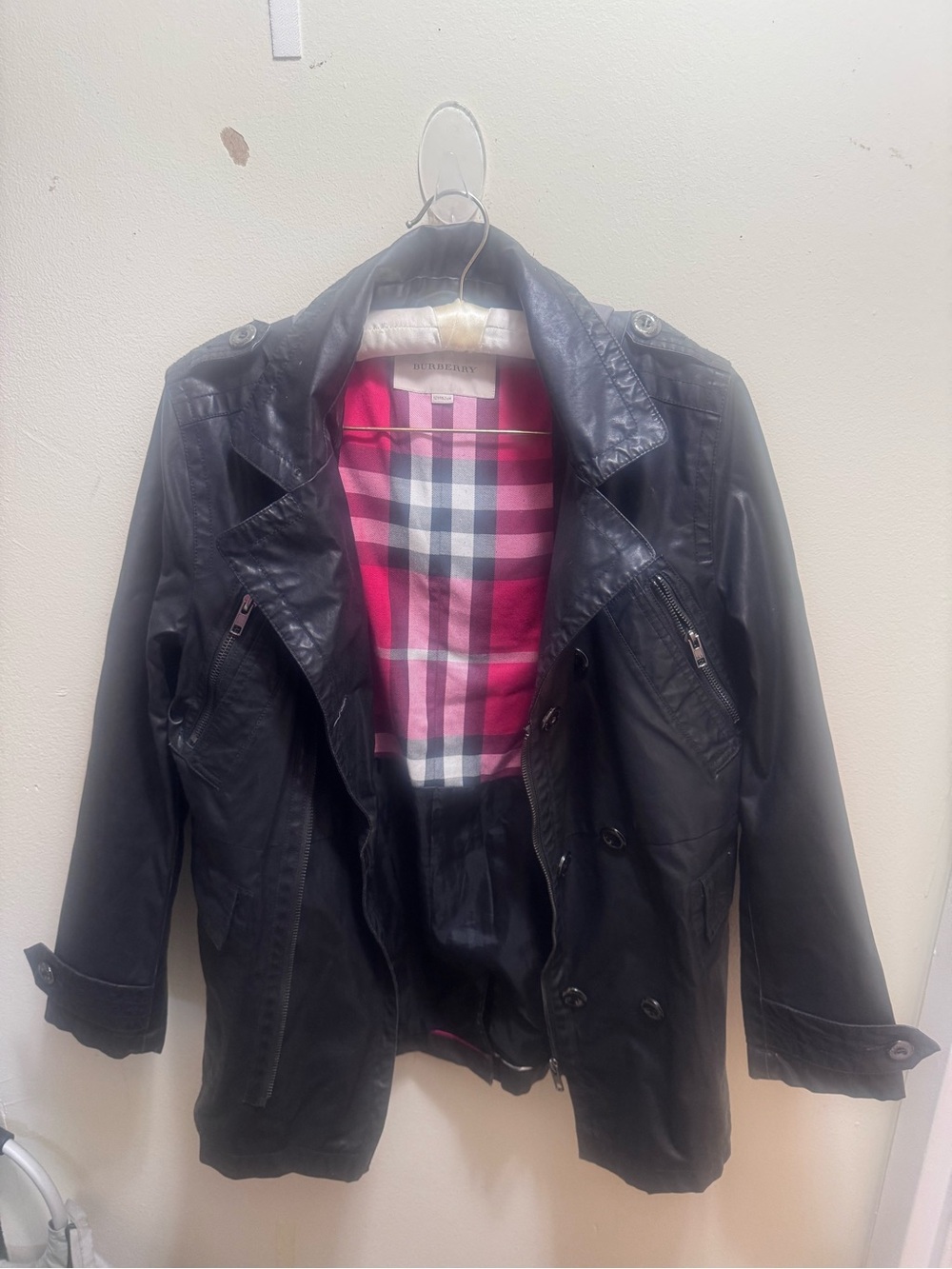 Kids Burberry Red and Black Check Plaid Lining Jacket size12